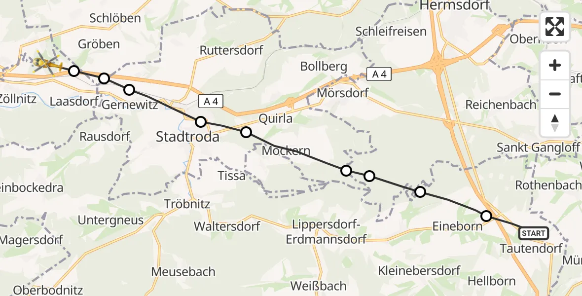 Routekaart van de vlucht: Rettungshubschrauber nach Ilmnitz, In den Steingelängen