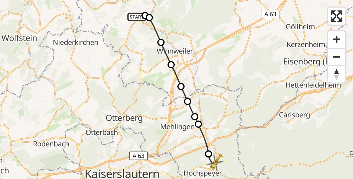 Flugroute Rettungshubschrauber Imsweiler UL - Fischbach, 12 Februar 2026, 14:37