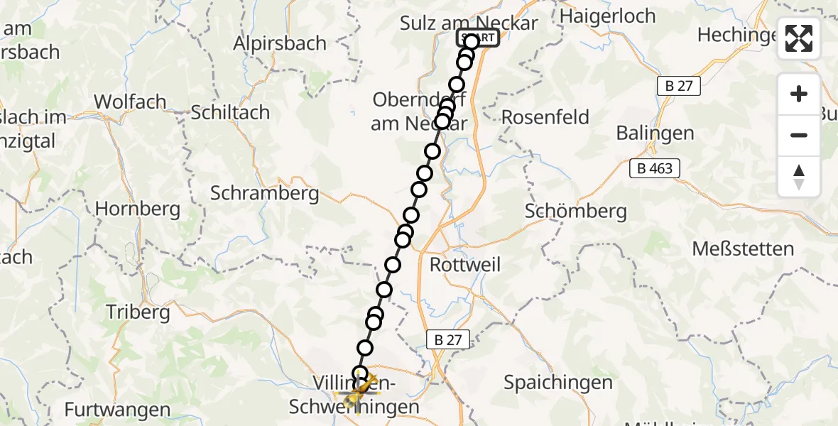 Flugroute Rettungshubschrauber Sulz am Neckar - DRF Air Rescue Station Villingen-Schwenningen Heliport (Christoph 11), 12 Februar 2026, 14:43