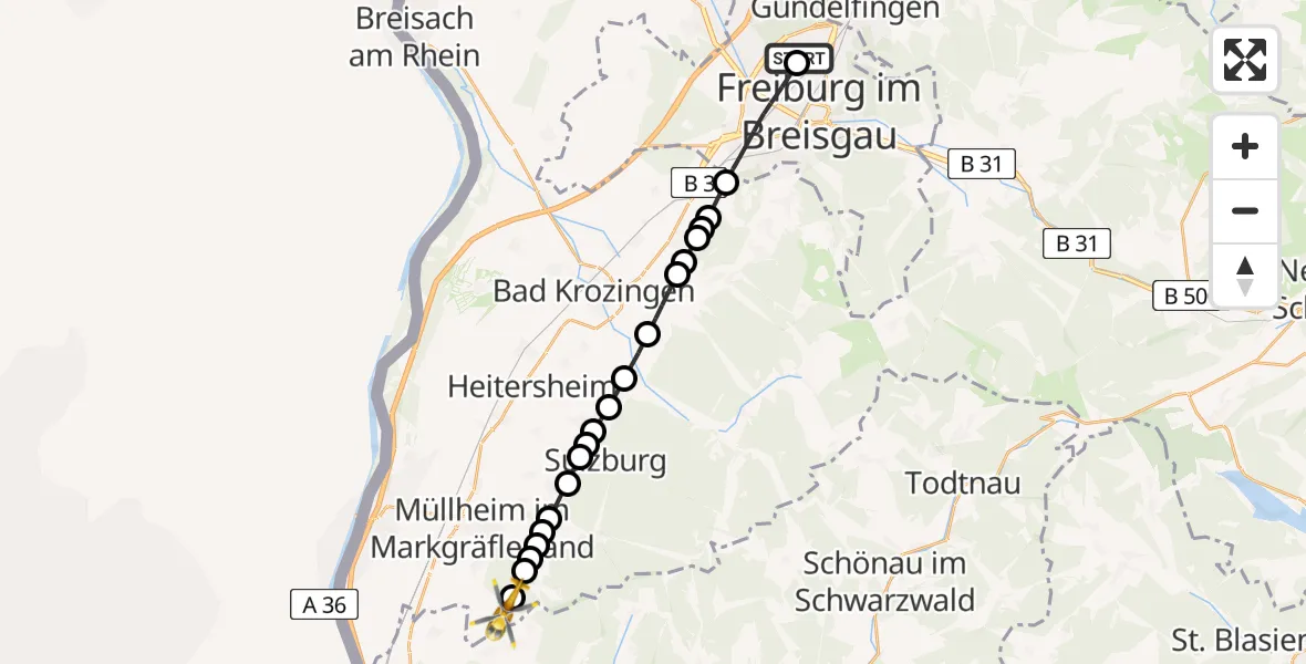 Flugroute Rettungshubschrauber Freiburg im Breisgau Airfield - Feldberg, 12 Februar 2026, 14:46