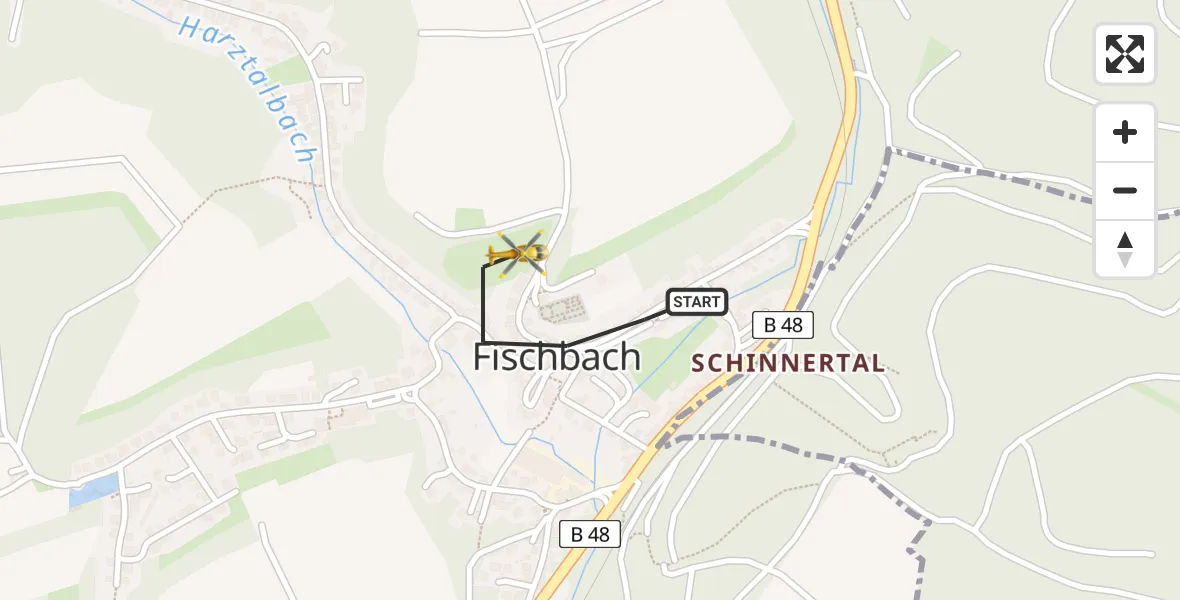 Flugroute Rettungshubschrauber Fischbach - Fischbach, 12 Februar 2026, 14:46