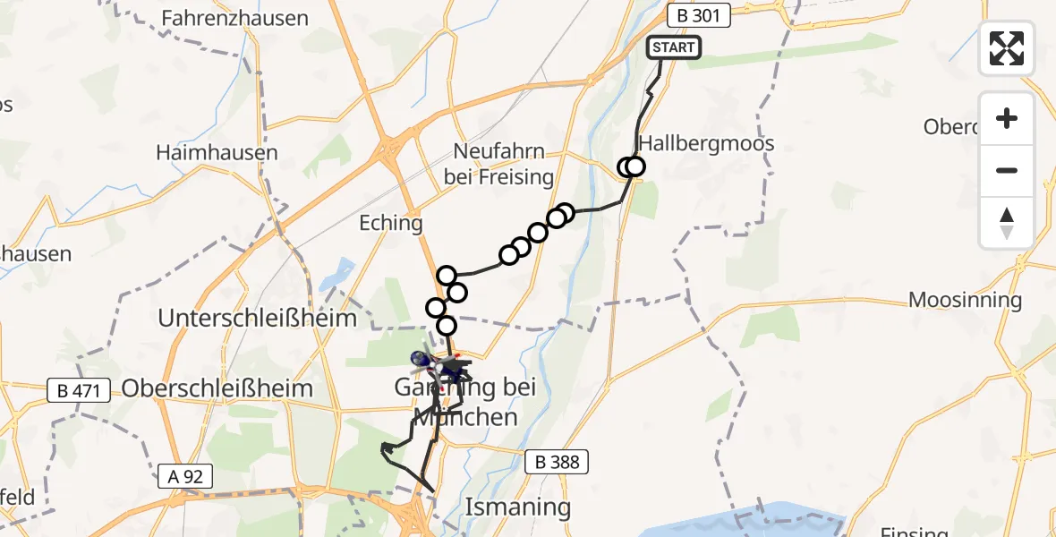 Routekaart van de vlucht: Polizeihubschrauber nach Garching bei München, Am See