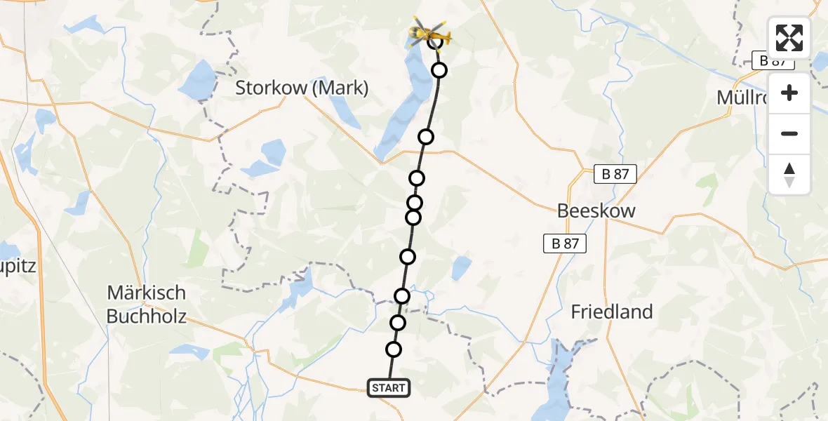 Flugroute Rettungshubschrauber Bückchen - Bad Saarow, 12 Februar 2026, 14:56