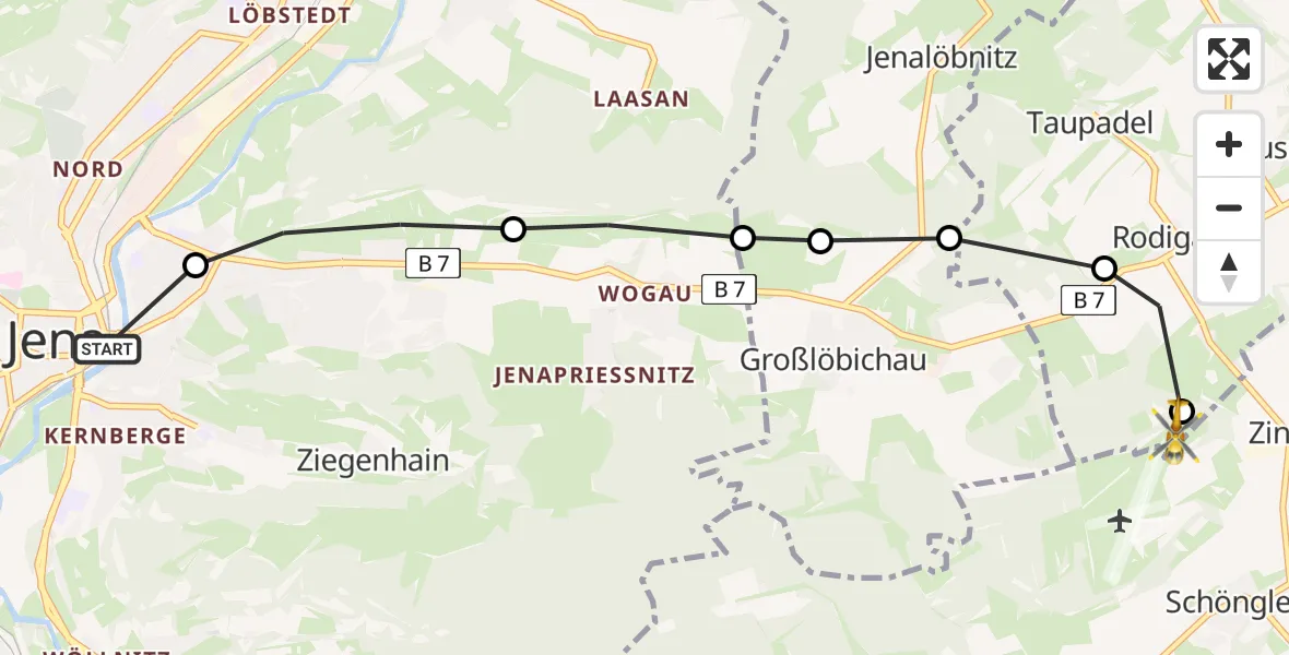Flugroute Rettungshubschrauber Jena-Zentrum - Zinna, 12 Februar 2026, 15:01