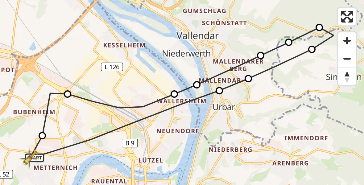 Flugroute Rettungshubschrauber Koblenz - Koblenz, 12 Februar 2026, 15:03