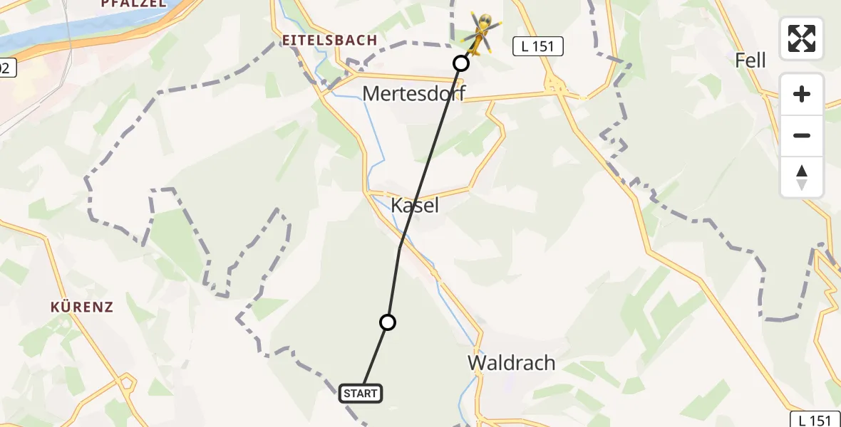 Routekaart van de vlucht: Rettungshubschrauber nach Mertesdorf, Rieslingweg