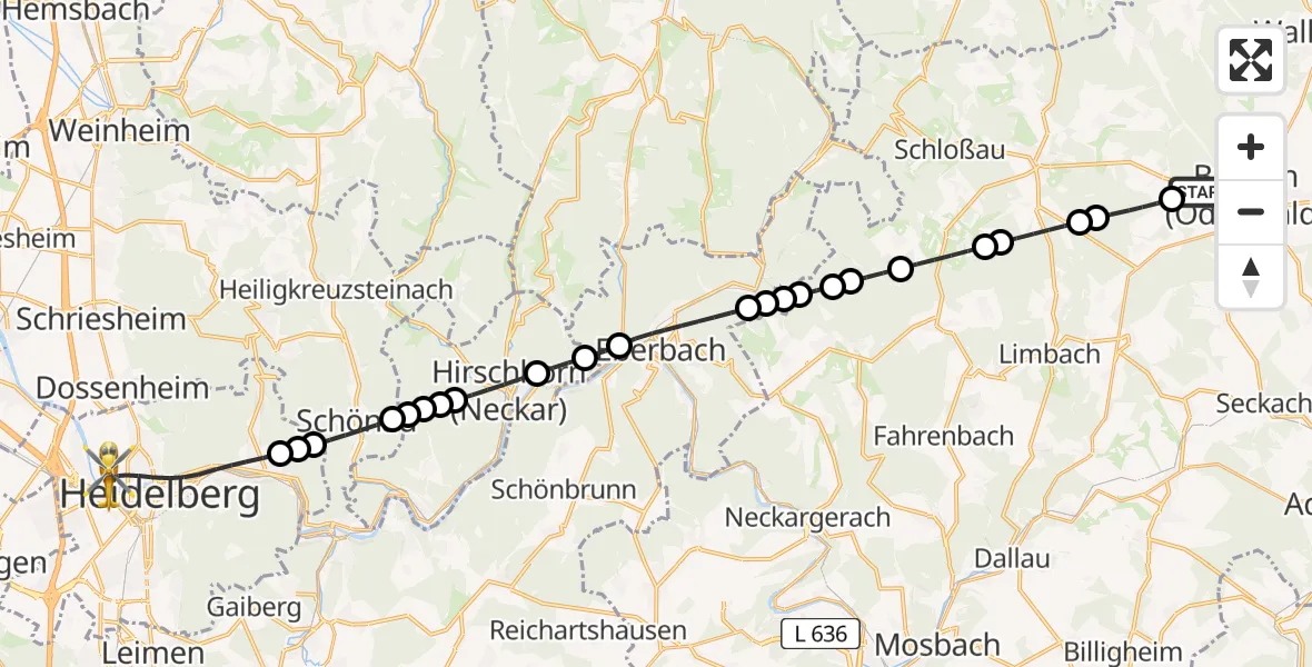 Routekaart van de vlucht: Rettungshubschrauber nach Heidelberg, Czernyring
