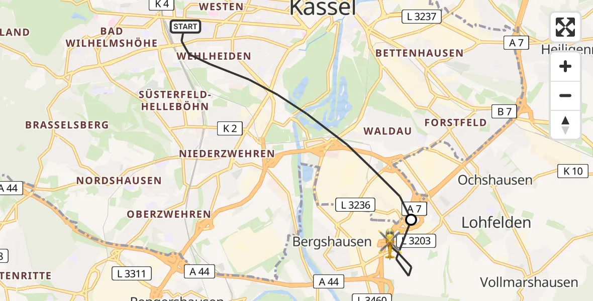 Routekaart van de vlucht: Rettungshubschrauber nach Crumbach, A 7