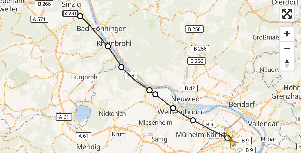 Routekaart van de vlucht: Rettungshubschrauber nach Bubenheim, Malterstraße