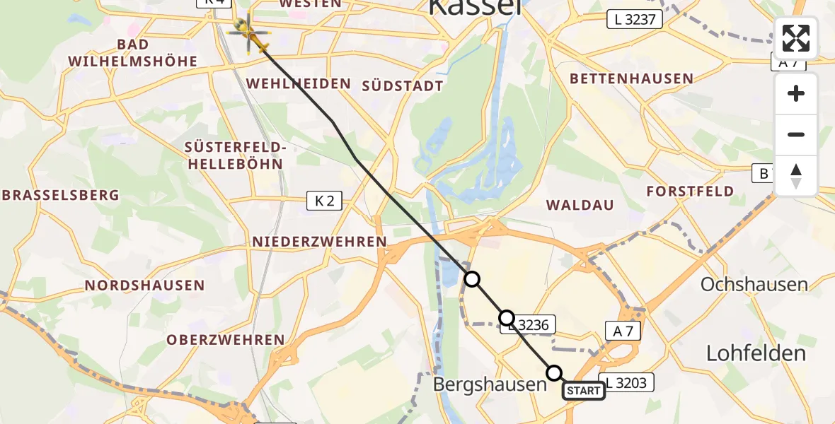 Flugroute Rettungshubschrauber Crumbach - Kassel, 12 Februar 2026, 16:10