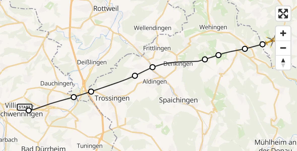 Flugroute Rettungshubschrauber DRF Air Rescue Station Villingen-Schwenningen Heliport (Christoph 11) - Nusplingen, 12 Februar 2026, 16:24