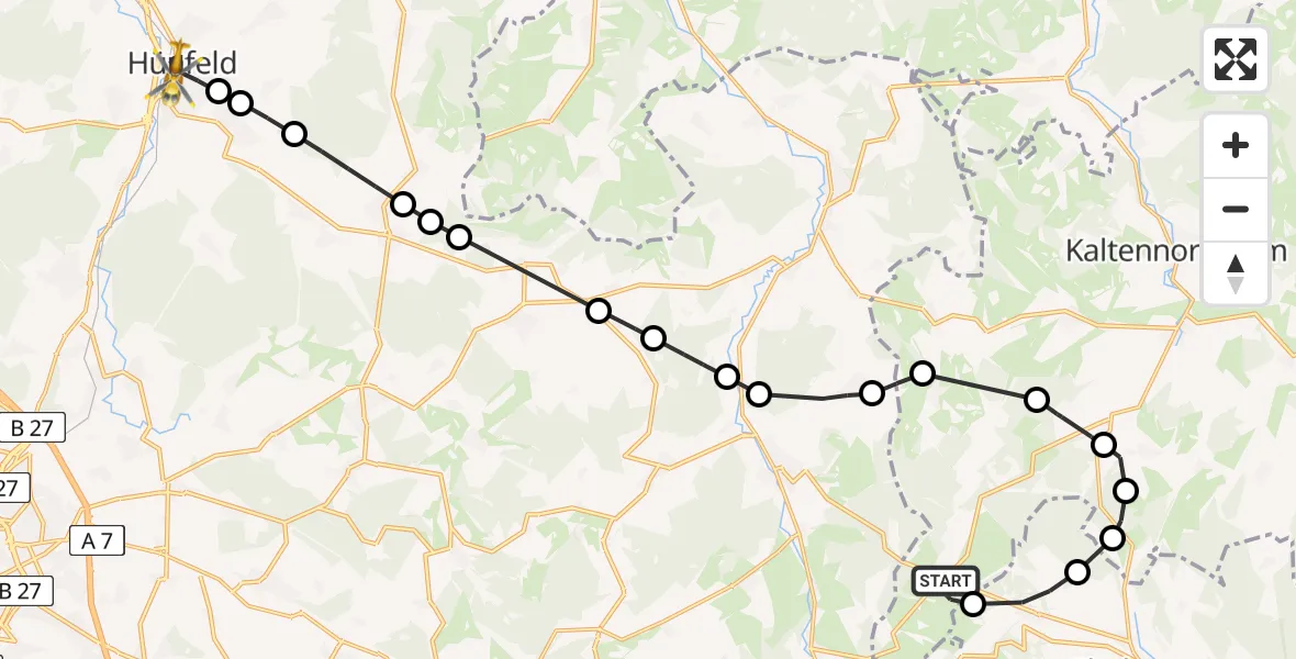Flugroute Rettungshubschrauber Frankenheim/Rhön - Hünfeld, 12 Februar 2026, 16:24