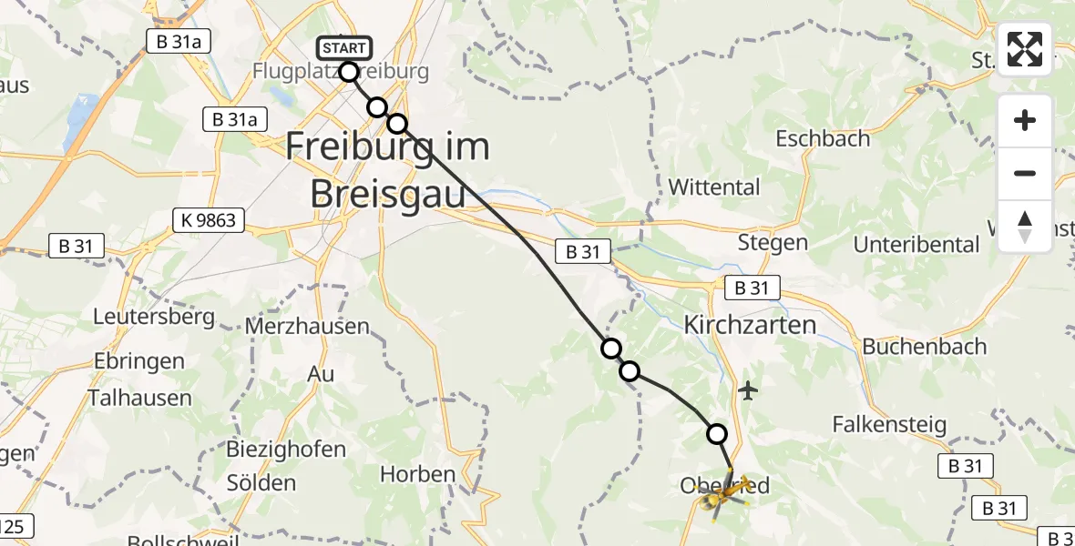 Flugroute Rettungshubschrauber Freiburg im Breisgau Airfield - Oberried, 12 Februar 2026, 16:34