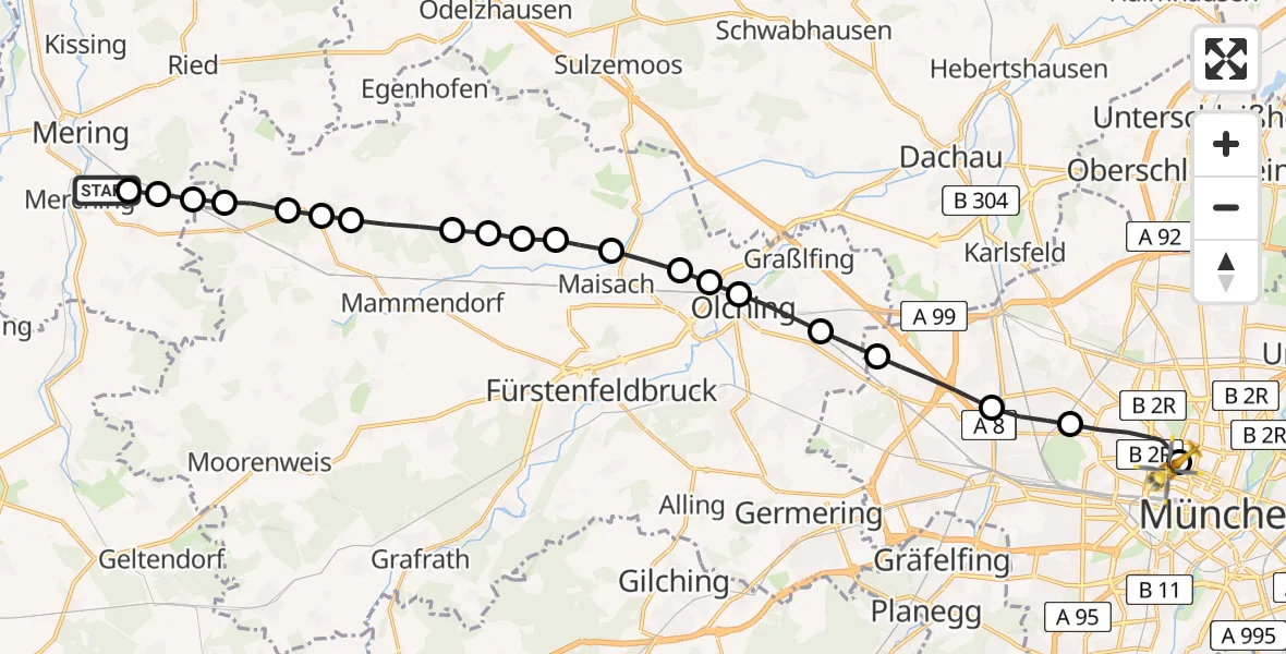 Routekaart van de vlucht: Rettungshubschrauber nach Deutsches Herzzentrum München Heliport
