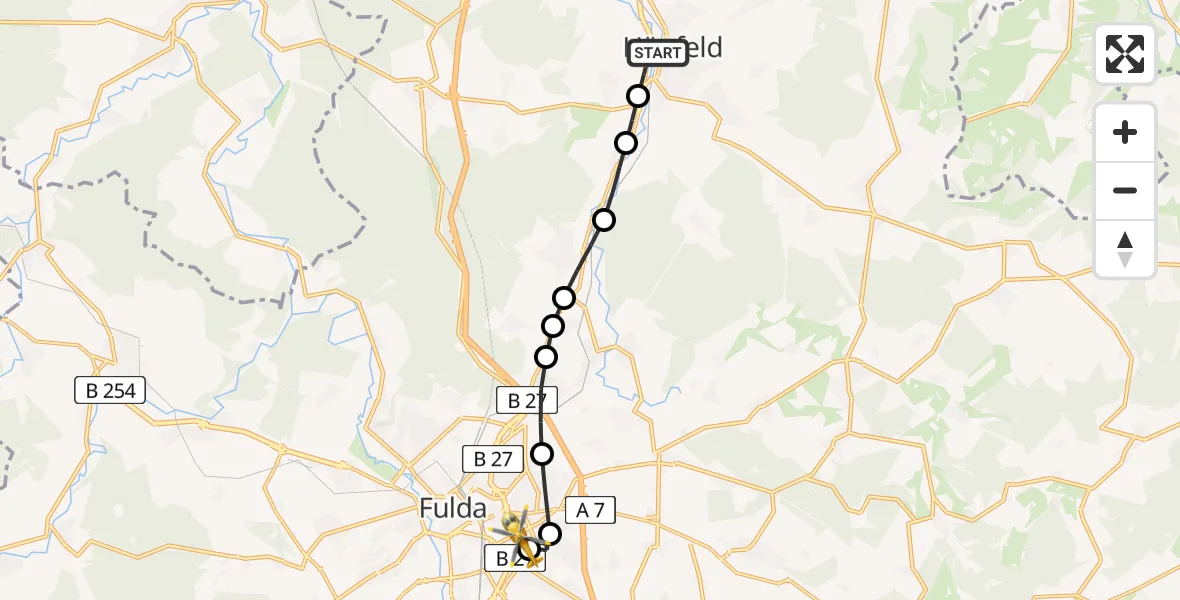 Routekaart van de vlucht: Rettungshubschrauber nach Fulda Hospital Heliport
