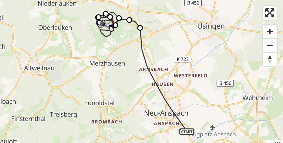 Flugroute Polizeihubschrauber Neu-Anspach - Merzhausen, 12 Februar 2026, 17:58
