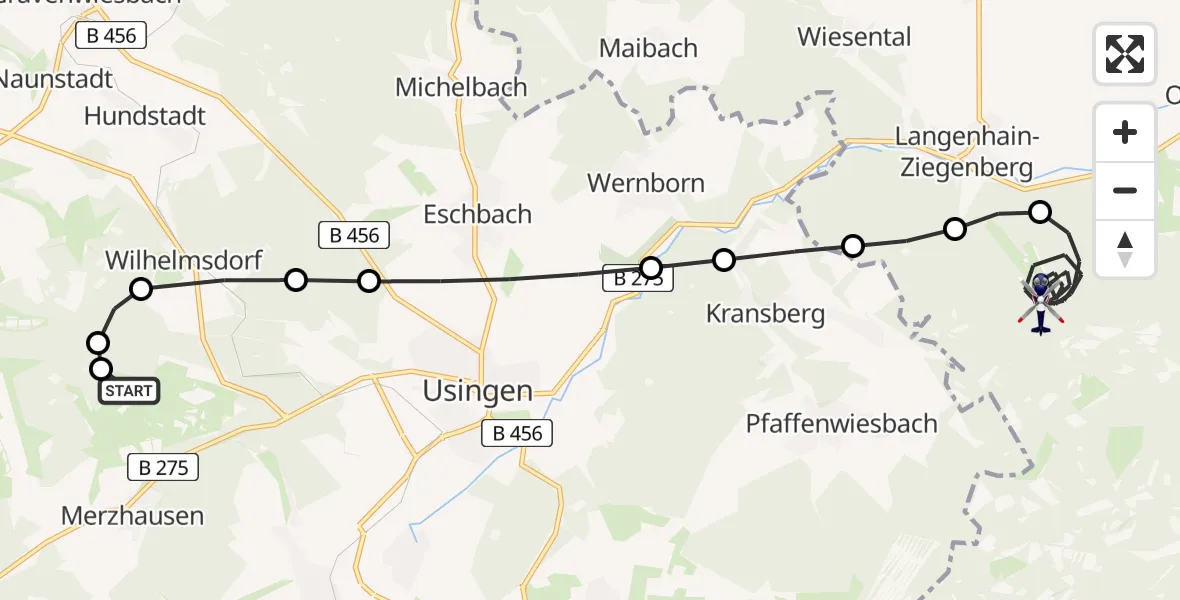 Routekaart van de vlucht: Polizeihubschrauber nach Ober-Mörlen, Wintersteinstraße