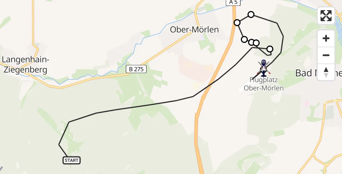 Routekaart van de vlucht: Polizeihubschrauber nach Ober-Mörlen Airfield