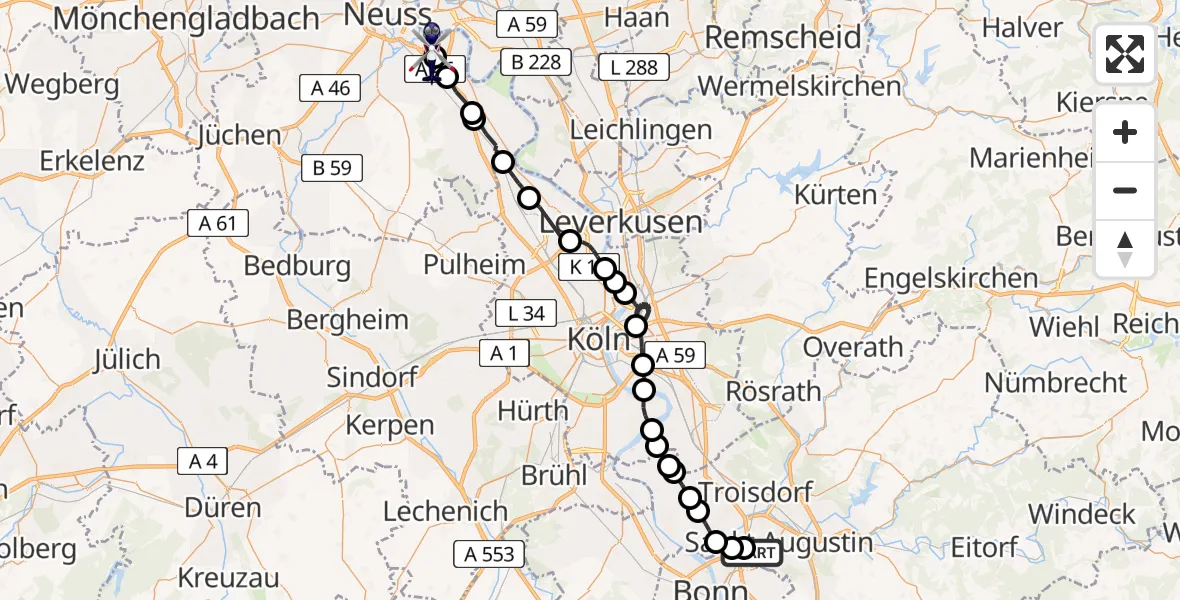 Flugroute Polizeihubschrauber Sankt Augustin - Grimlinghausen, 12 Februar 2026, 20:19