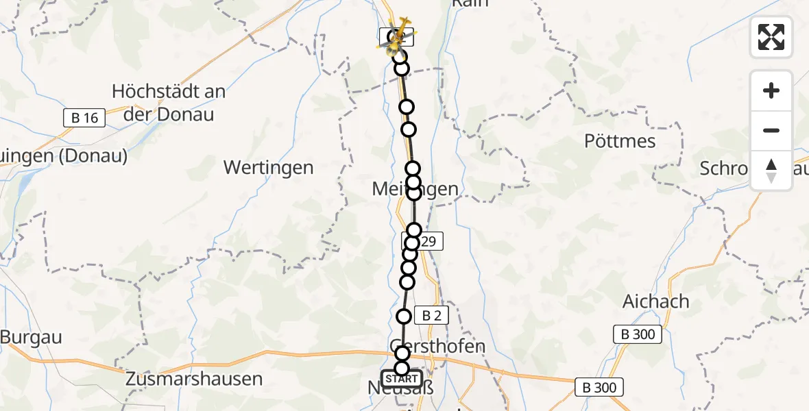 Routekaart van de vlucht: Rettungshubschrauber nach Mertingen, St 2027
