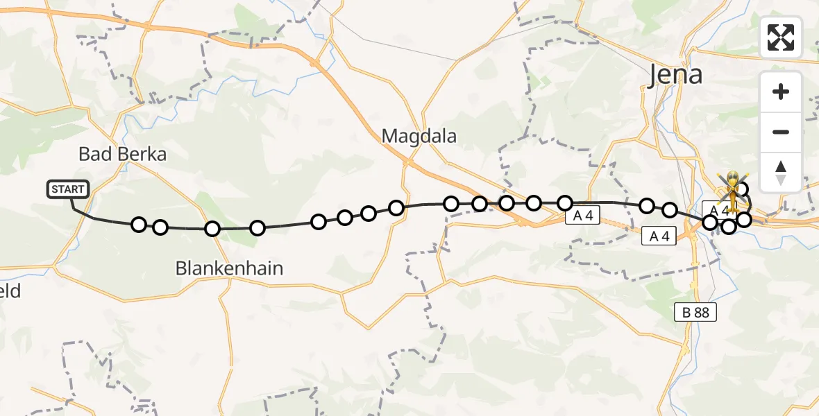Routekaart van de vlucht: Ambulanzhubschrauber nach Jena University Hospital Heliport