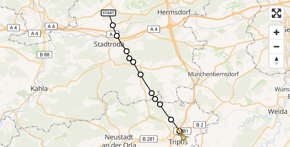 Flugroute Rettungshubschrauber Schöngleina - Triptis, 13 Februar 2026, 06:51
