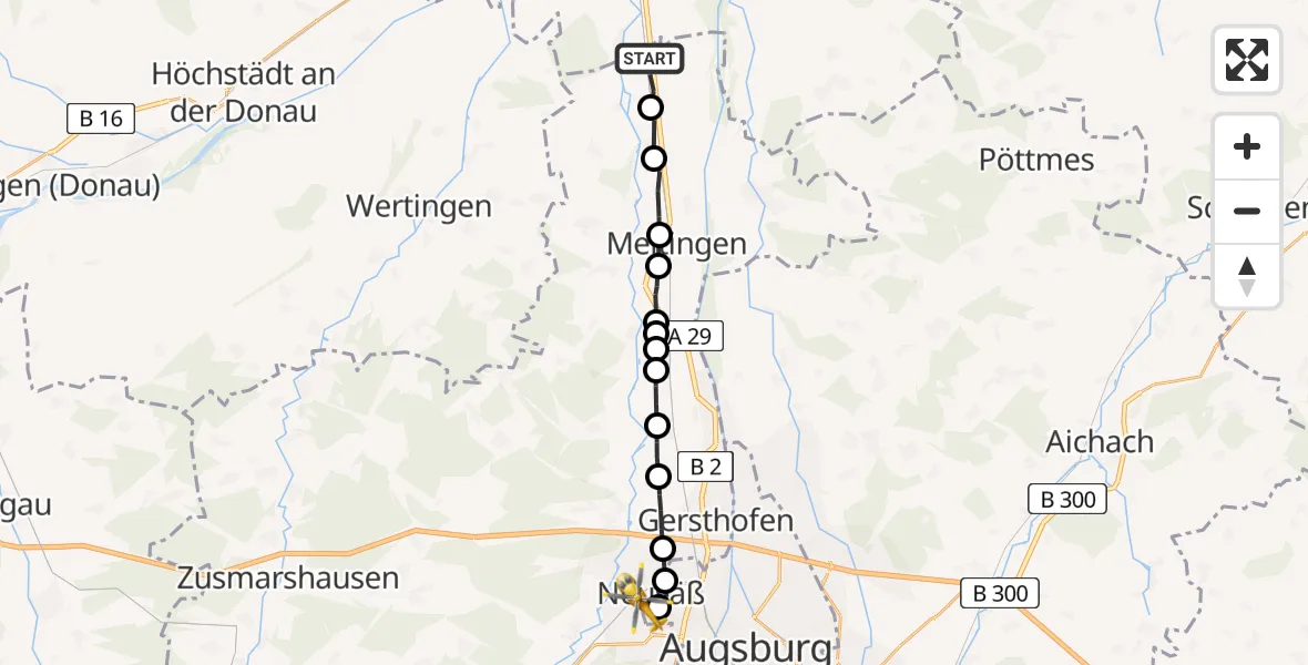 Routekaart van de vlucht: Rettungshubschrauber nach Neusäß, Oskar-von-Miller-Straße