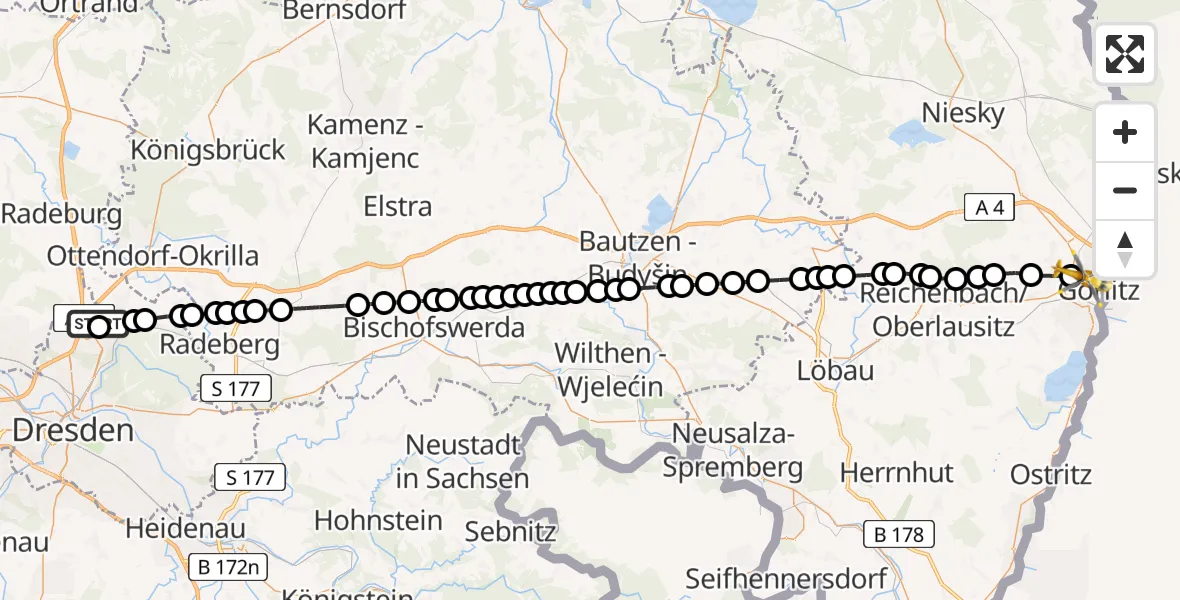 Routekaart van de vlucht: Rettungshubschrauber nach Görlitz, Nieskyer Straße