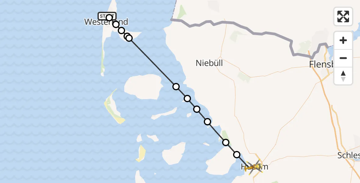 Routekaart van de vlucht: Rettungshubschrauber nach Husum, Treibweg