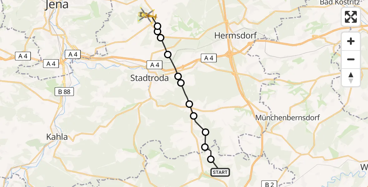 Flugroute Rettungshubschrauber Ottmannsdorf - Zinna, 13 Februar 2026, 07:22