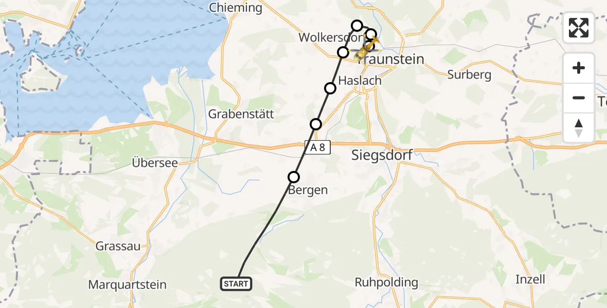 Routekaart van de vlucht: Rettungshubschrauber nach Traunstein Hospital Helipad