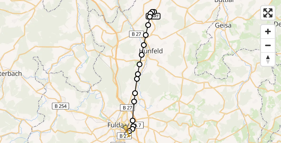 Routekaart van de vlucht: Rettungshubschrauber nach Fulda Hospital Heliport