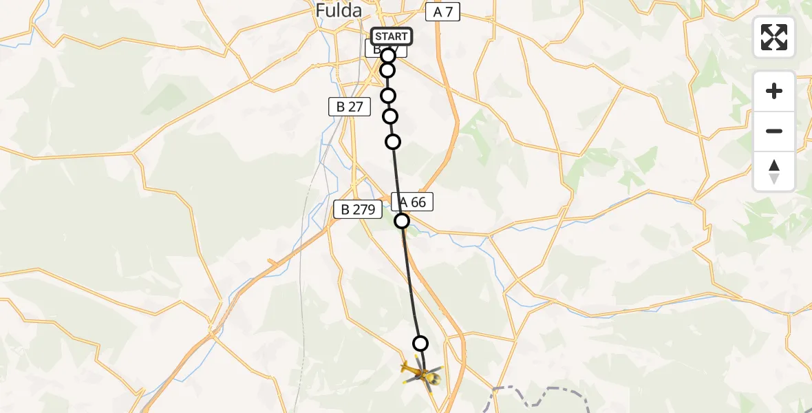 Flugroute Rettungshubschrauber Fulda Hospital Heliport - Büchenberg, 13 Februar 2026, 08:02