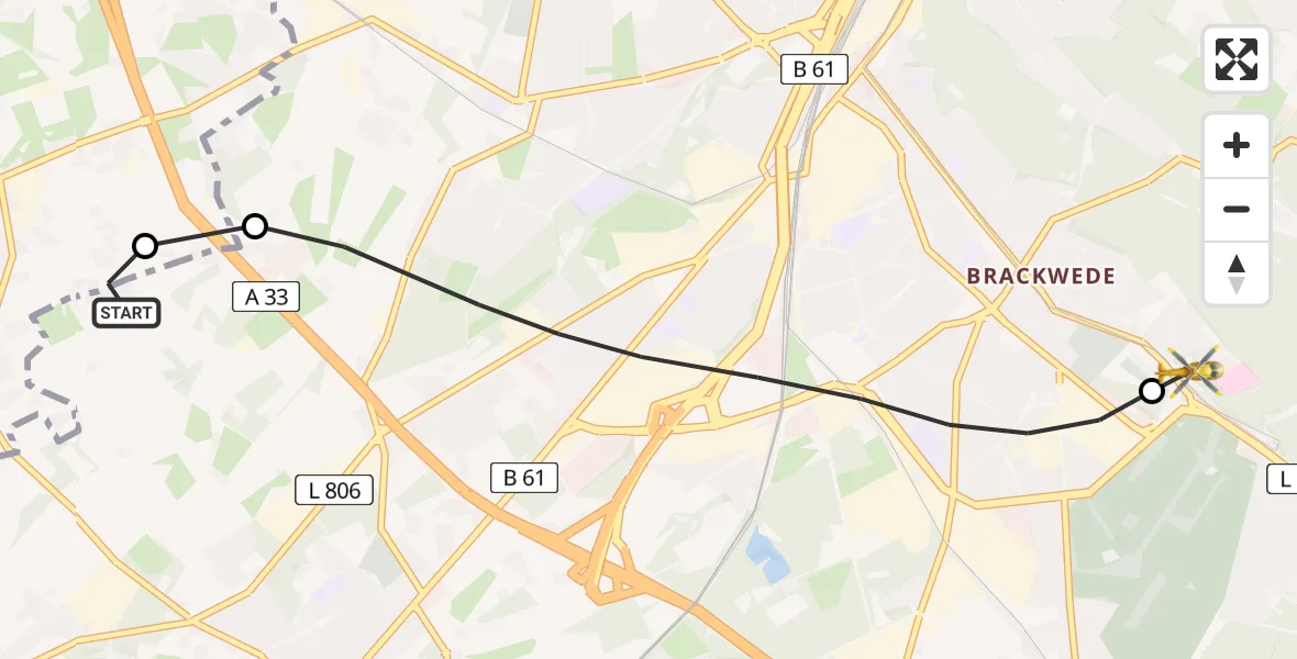 Flugroute Rettungshubschrauber Bielefeld - Luftrettungszentrum Bielefeld, 13 Februar 2026, 08:08