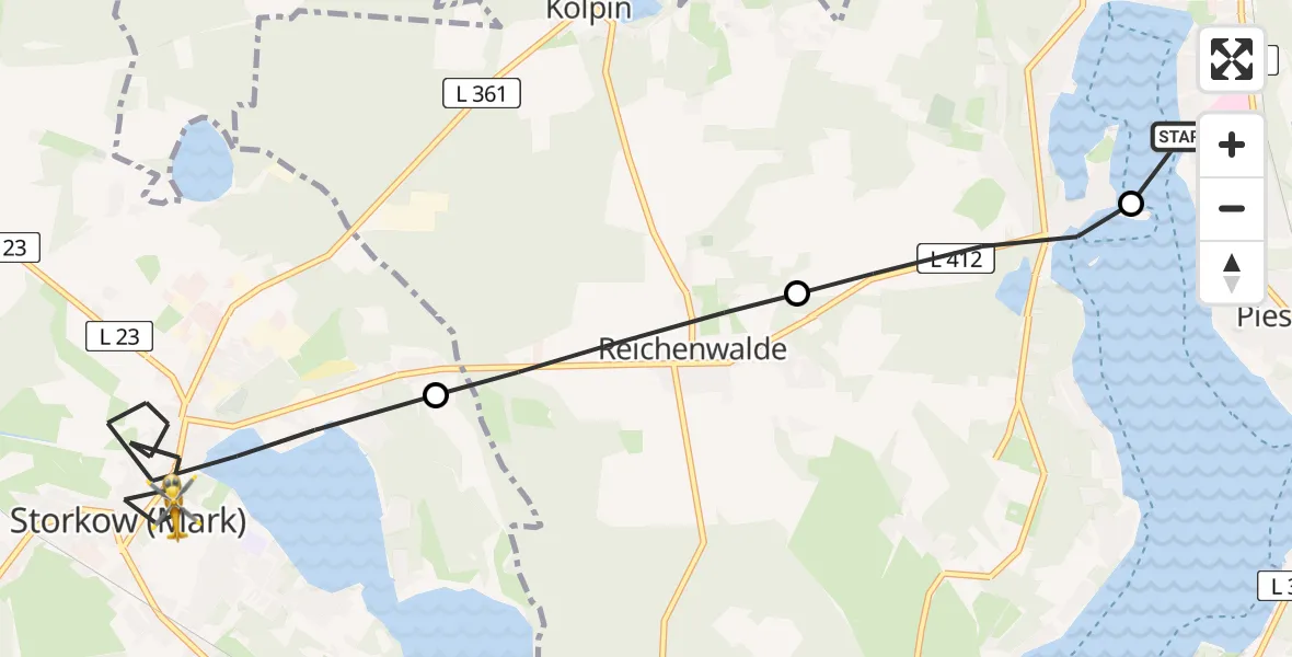 Flugroute Rettungshubschrauber Bad Saarow Hospital Heliport - Storkow (Mark), 13 Februar 2026, 08:09