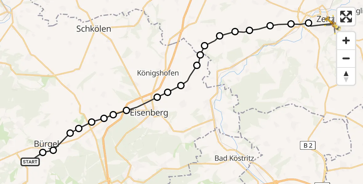 Flugroute Rettungshubschrauber Zinna - Zeitz, 13 Februar 2026, 08:32