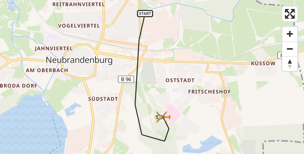 Flugroute Rettungshubschrauber Neubrandenburg - Neubrandenburg, 13 Februar 2026, 08:34