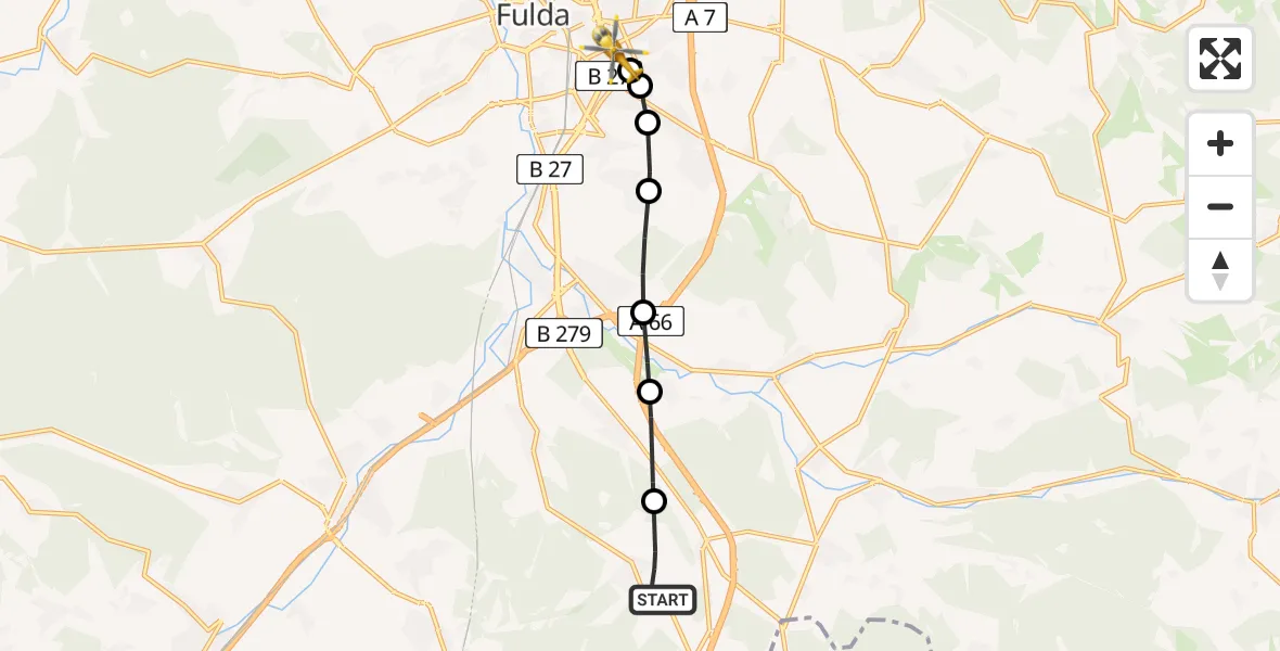 Flugroute Rettungshubschrauber Büchenberg - Fulda Hospital Heliport, 13 Februar 2026, 08:34