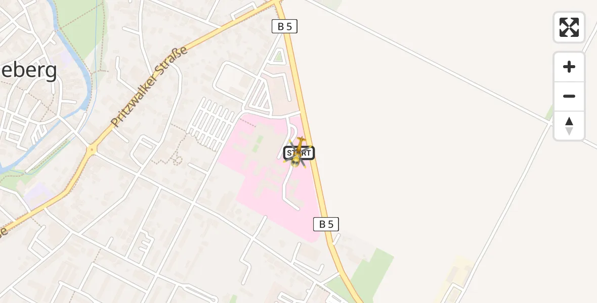 Flugroute Rettungshubschrauber Perleberg - Perleberg, 13 Februar 2026, 08:39