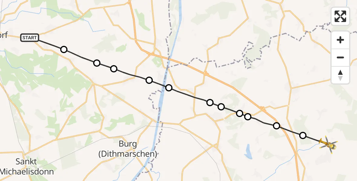 Flugroute Rettungshubschrauber Nindorf - Hohenaspe, 13 Februar 2026, 08:42