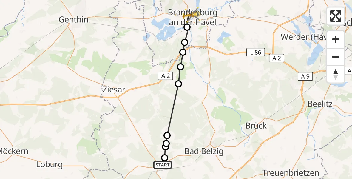 Routekaart van de vlucht: Rettungshubschrauber nach Brandenburg an der Havel, Triglafweg