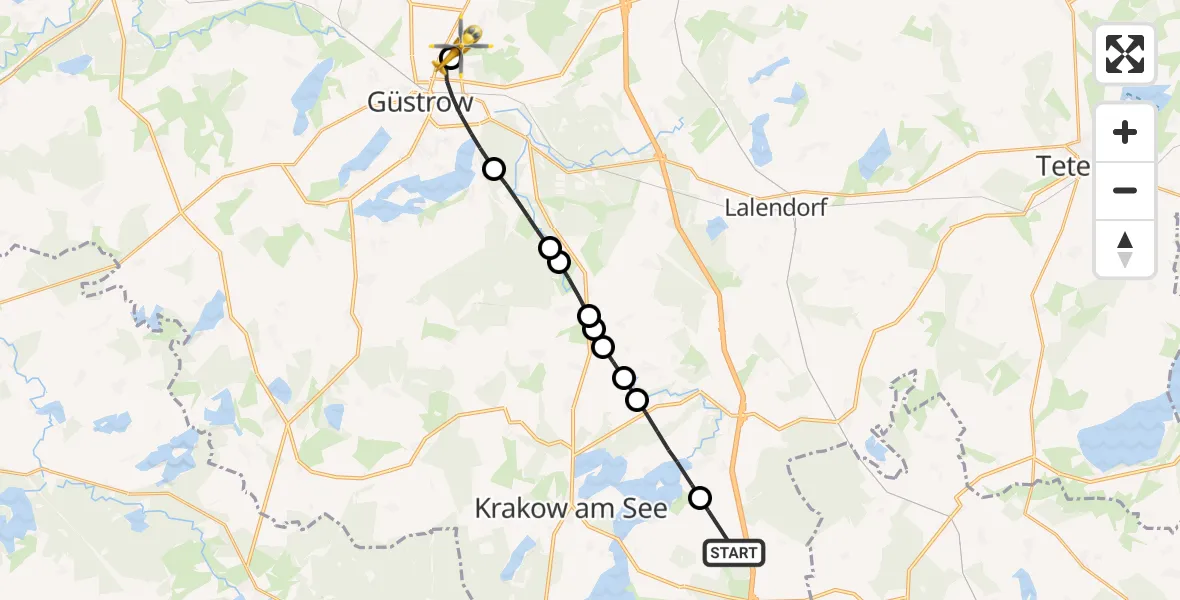 Flugroute Rettungshubschrauber Krakow am See - Suckow, 13 Februar 2026, 08:59