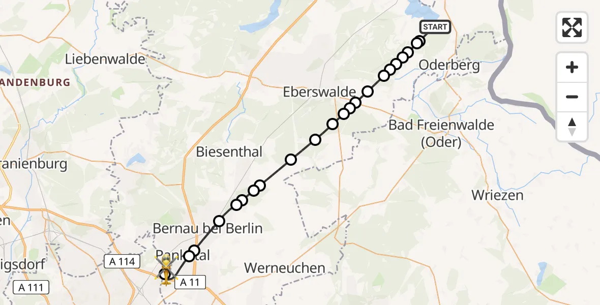 Routekaart van de vlucht: Ambulanzhubschrauber nach Helios Clinic Berlin-Buch Heliport