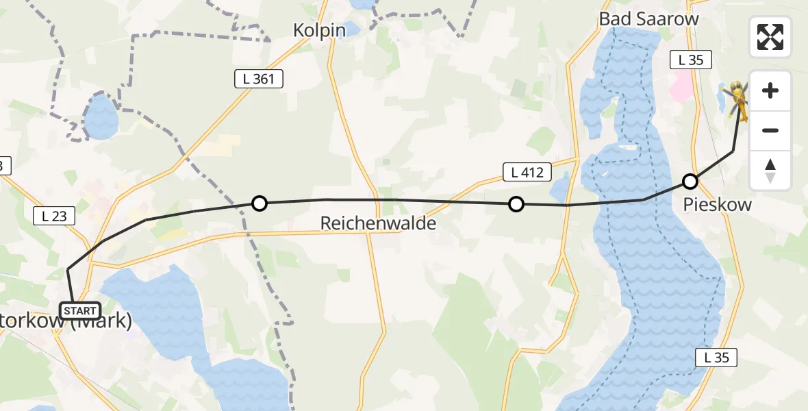 Flugroute Rettungshubschrauber Storkow (Mark) - Pieskow, 13 Februar 2026, 09:08