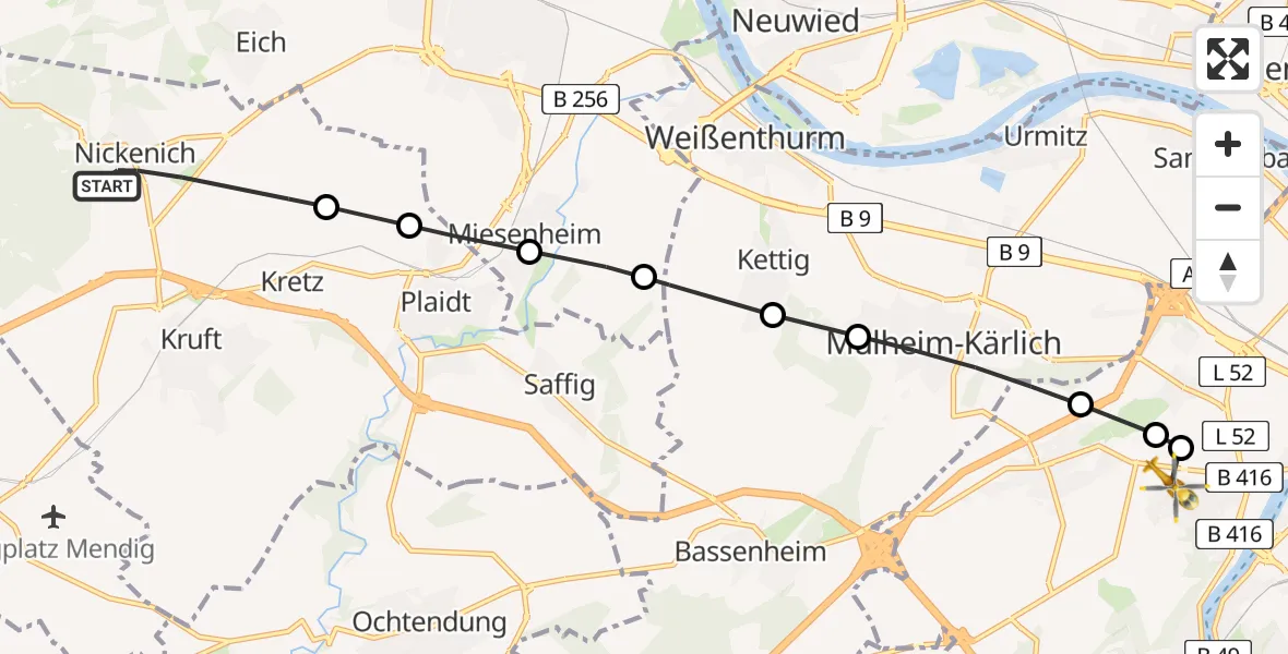 Routekaart van de vlucht: Rettungshubschrauber nach Koblenz, Rübenacher Straße