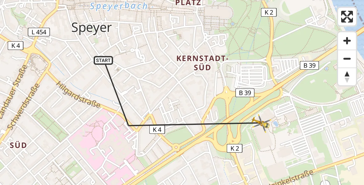 Flugroute Rettungshubschrauber Speyer - Speyer, 13 Februar 2026, 09:22