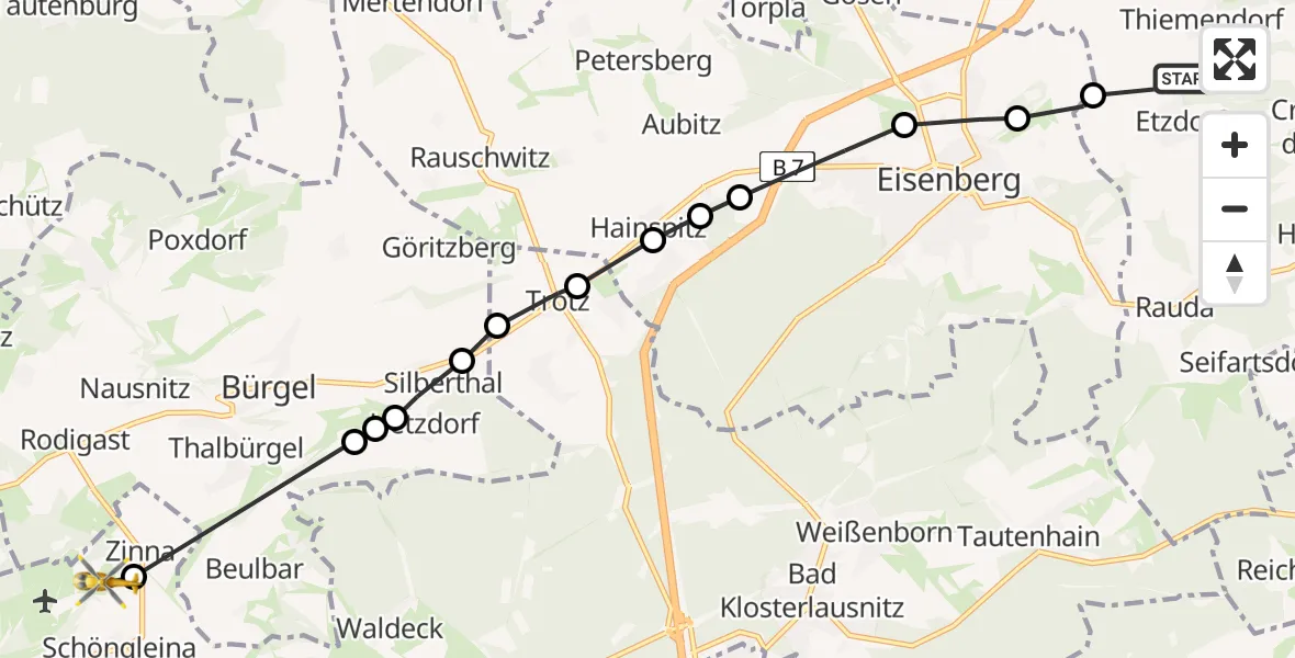 Flugroute Rettungshubschrauber Etzdorf - Zinna, 13 Februar 2026, 09:24