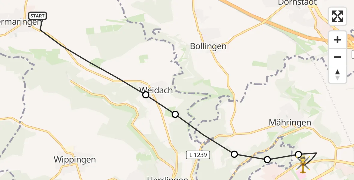 Flugroute Rettungshubschrauber Blaustein - ADAC Air Rescue Station Ulm (Christoph 22), 13 Februar 2026, 09:26