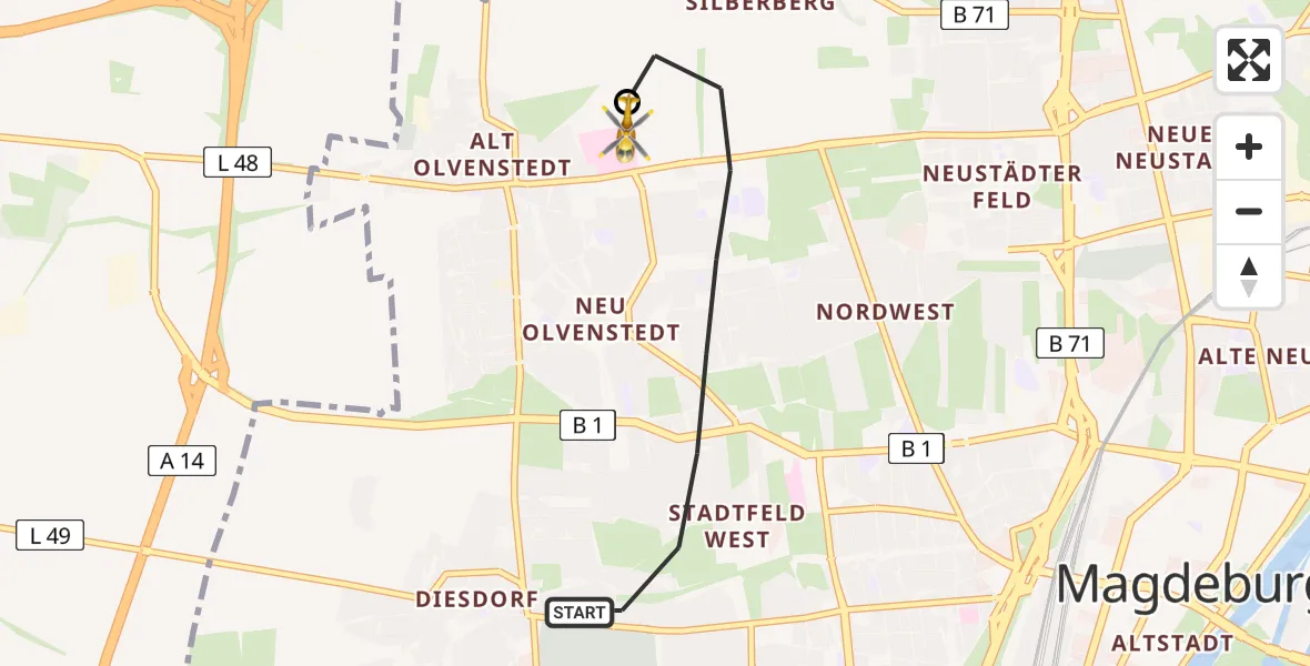 Routekaart van de vlucht: Rettungshubschrauber nach Magdeburg Hospital Heliport