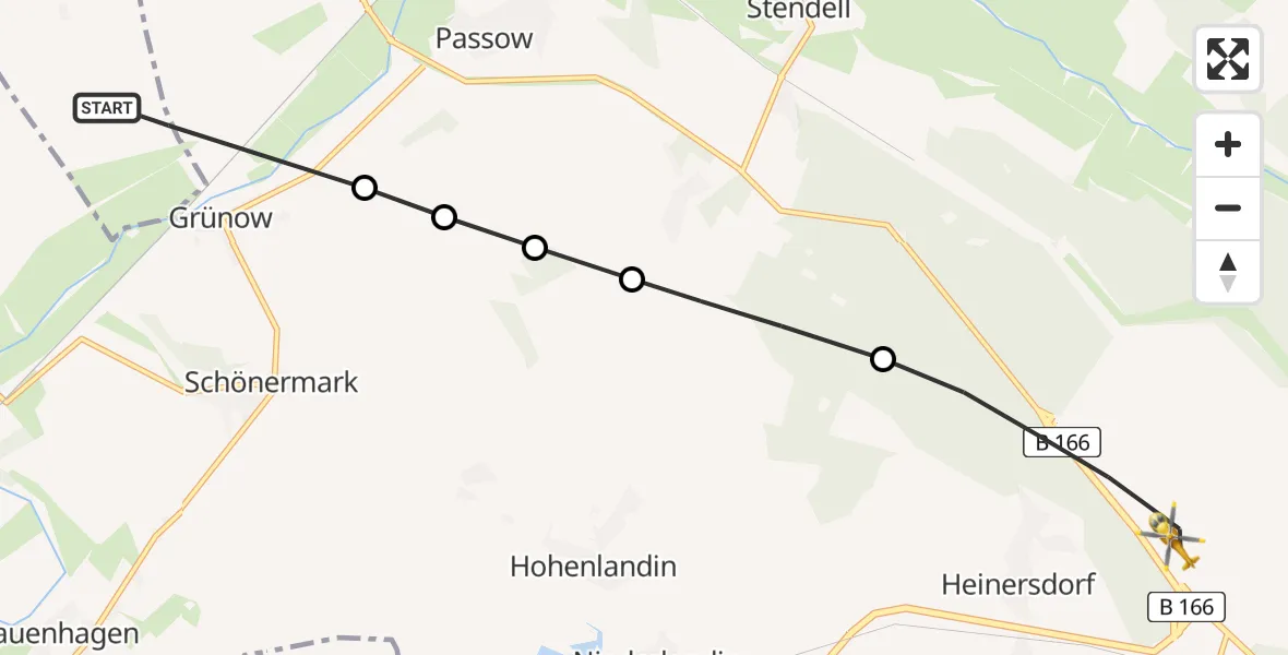 Flugroute Rettungshubschrauber Zichow - Heinersdorf, 13 Februar 2026, 10:03